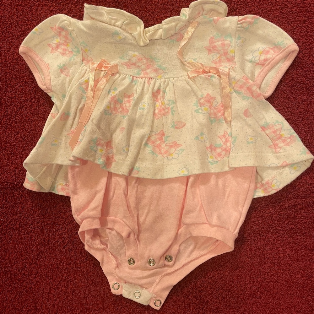 Little Me infant one-piece made to look like a two-piece. 100% cotton. 3M